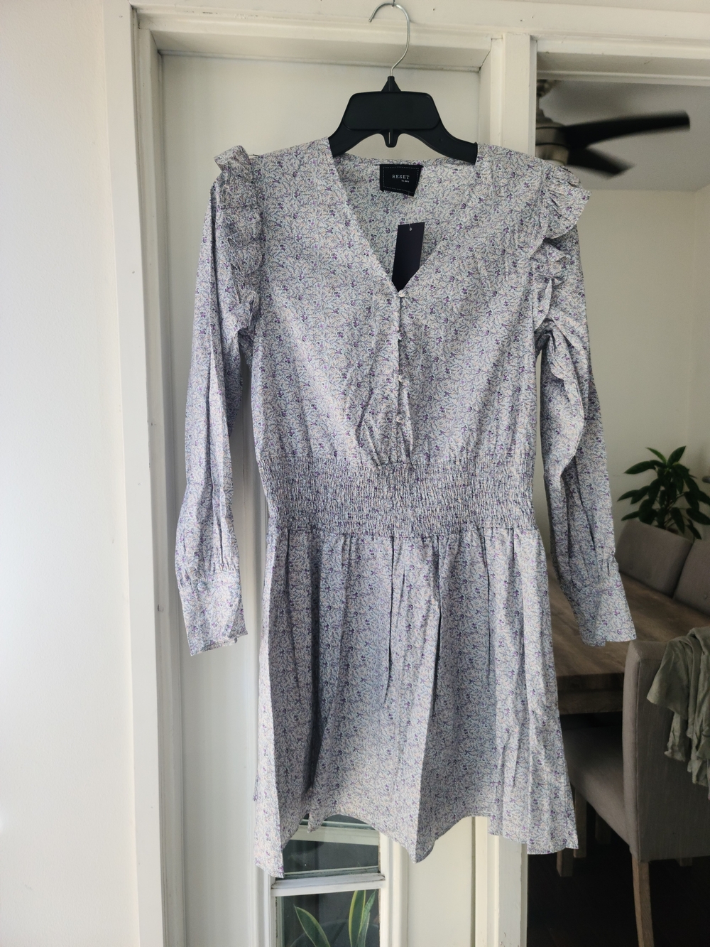 The Reset Lavender Floral Long-Sleeve Smocked Waist Dress
